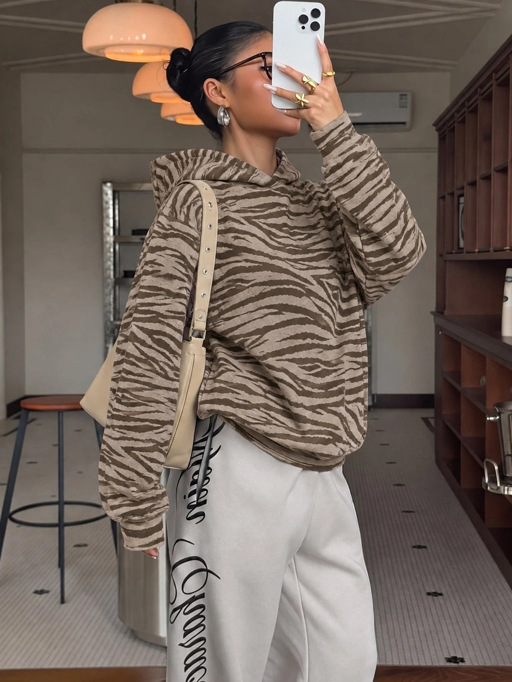 Women Casual Mesh Flared Sleeve Hoodie