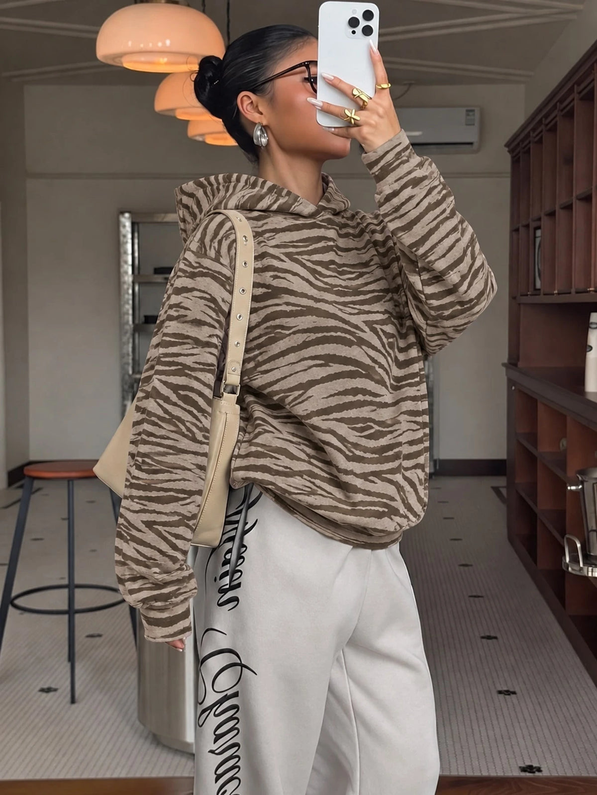 Women Casual Mesh Flared Sleeve Hoodie