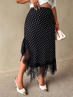 Plus Size Contrast Lace Split Thigh Satin Skirt