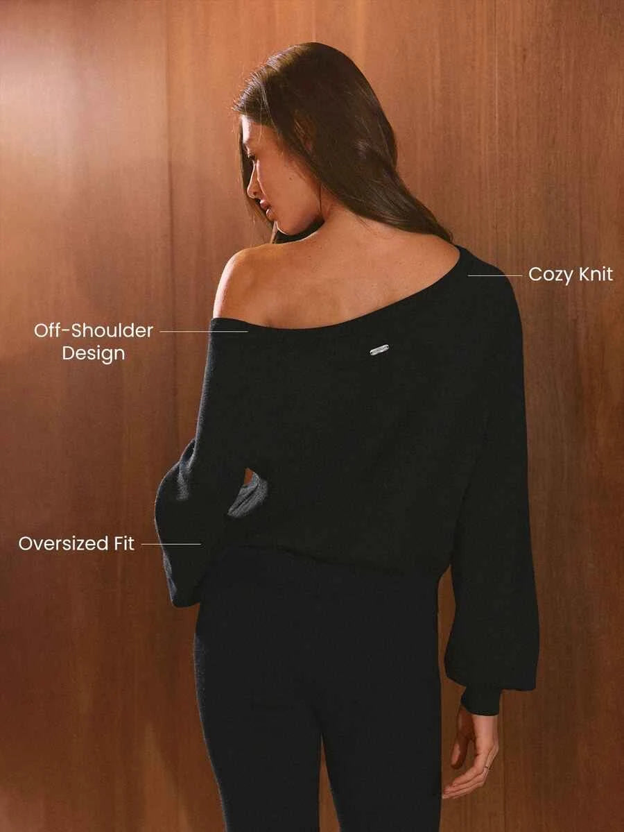 GLOWMODE Collection Douce Fille Pull Tricoté Oversize à Encolure Large pour Matinées Paresseuses - Tenue Décontractée Automne Hiver