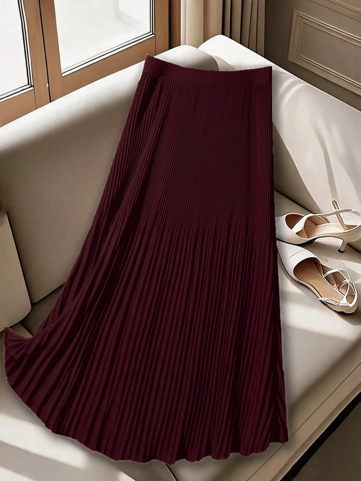 Plus Size Women's Pleated Long Casual Skirt