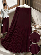 Plus Size Women's Pleated Long Casual Skirt