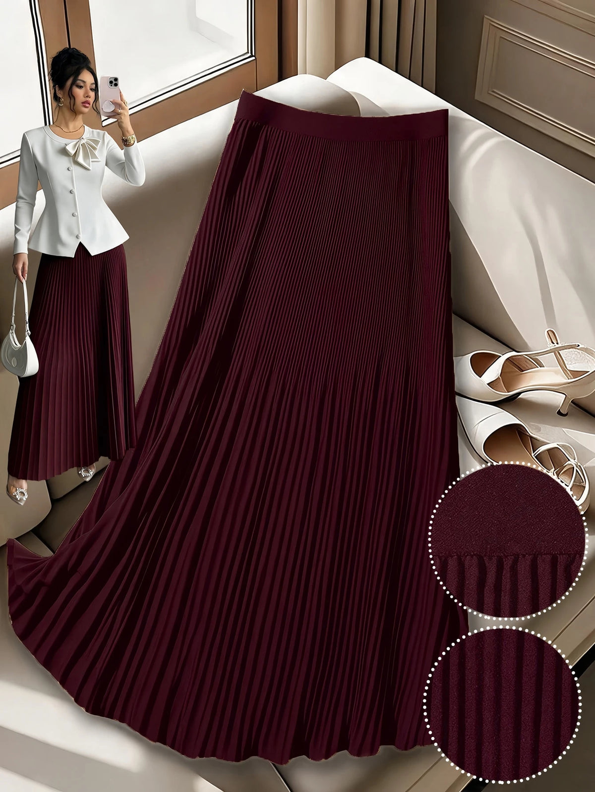 Plus Size Women's Pleated Long Casual Skirt