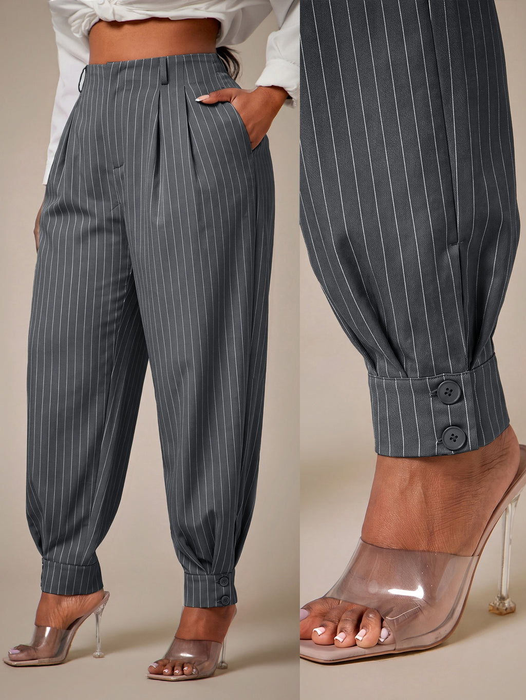 Curve Plus Size Casual Elegant Pleated Pants