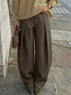 High Waist Slim Maxi Pants - Brown