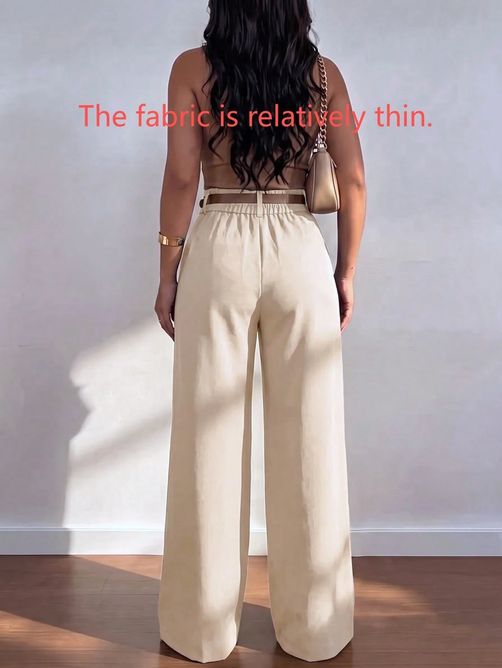 Women's Plus Size Brown Woven Wide Leg Pants