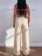 Women's Plus Size Brown Woven Wide Leg Pants