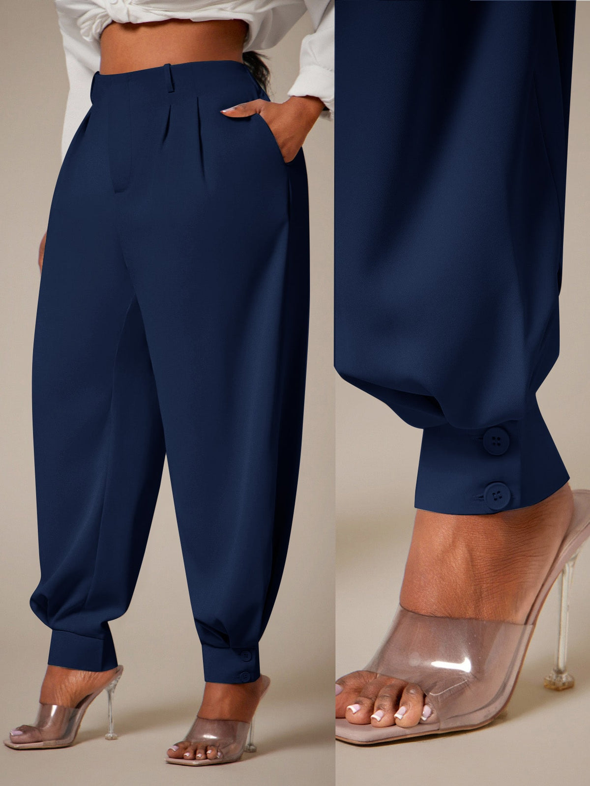 Curve Plus Size Casual Elegant Pleated Pants