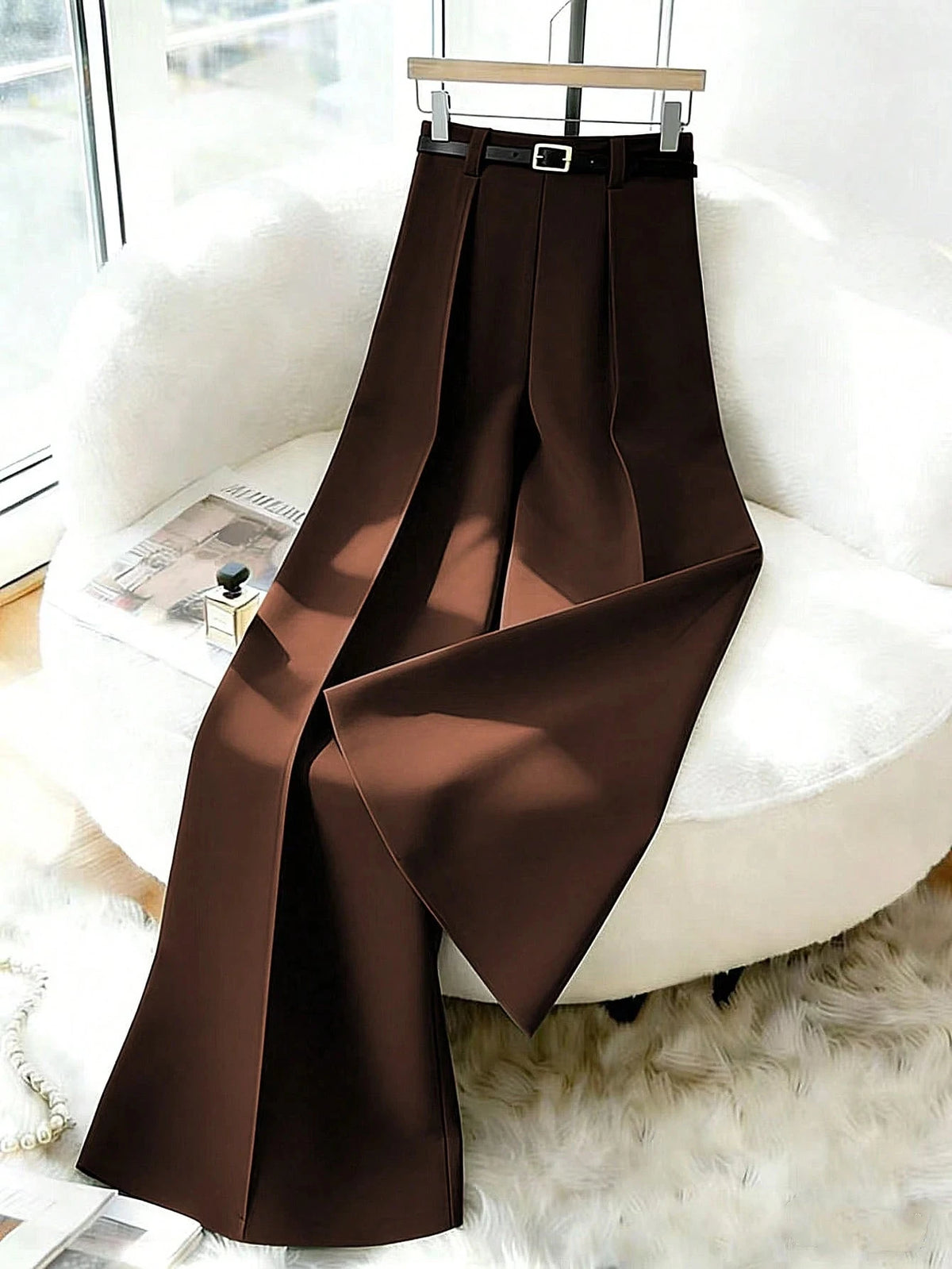 Women's Black High Waist Pleated Wide Leg Suit Pants