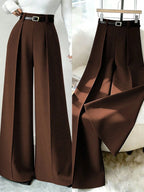 Women's Black High Waist Pleated Wide Leg Suit Pants