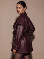 Plus Size Burgundy Cropped Trench Coat