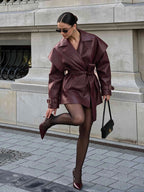 Plus Size Burgundy Cropped Trench Coat - Burgundy