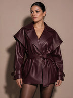 Plus Size Burgundy Cropped Trench Coat