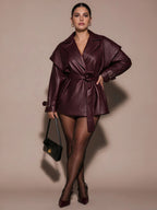 Plus Size Burgundy Cropped Trench Coat