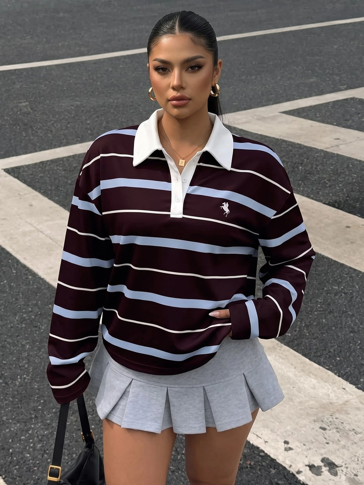 Plus Size Casual Striped Long Sleeve T-Shirt