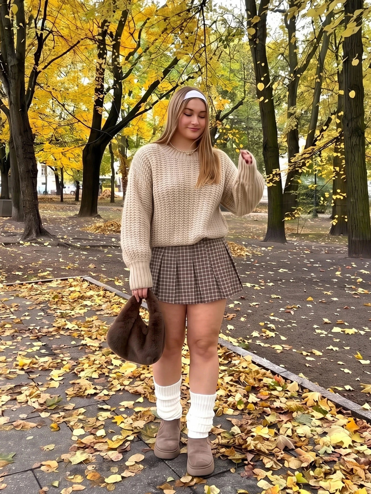 Plus Size Plaid Pleated Skirt