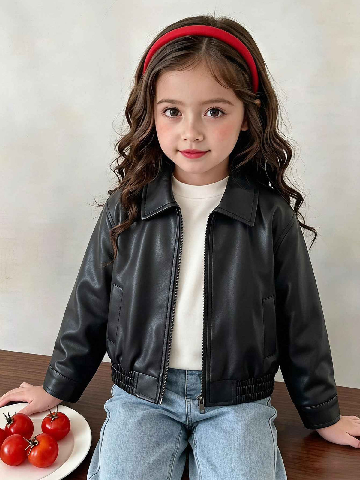 Young Girl' Loose Fit Casual Leather Jacket