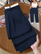 Plus Size Women's Pocket Button Casual Elegant Wide Leg Pants