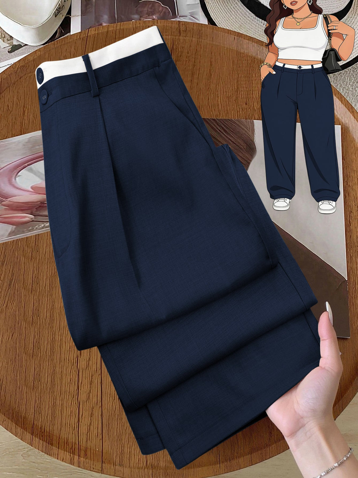 Plus Size Women's Pocket Button Casual Elegant Wide Leg Pants