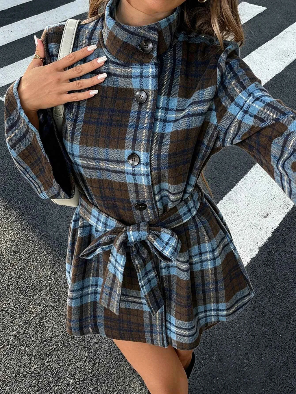 Ladies' Woven Check Pattern Elegant Winter Tweed