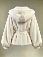 Women's Apricot Hooded Faux Fur Jacket
