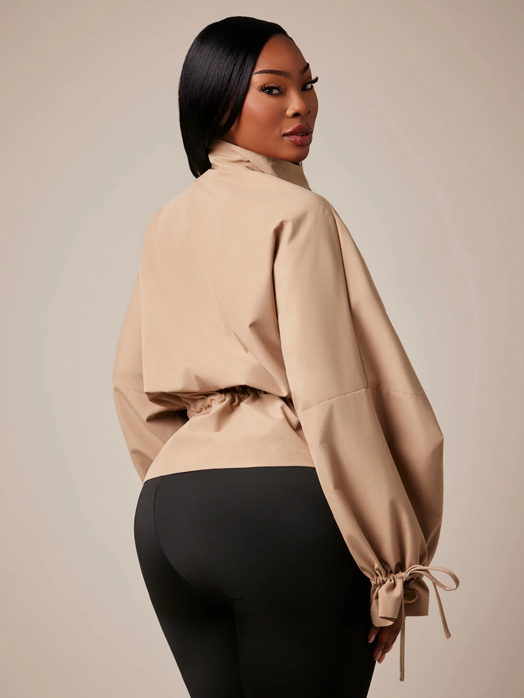 Plus Size Brown High Neck Cinched Waist Trench Coat