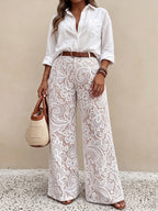 Plus Size Women's Pocket Button Casual Elegant Wide Leg Pants - Apricot