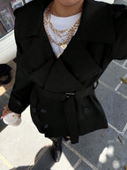 Plus Size Women Solid Color Lapel Double-Breasted Trench Coat