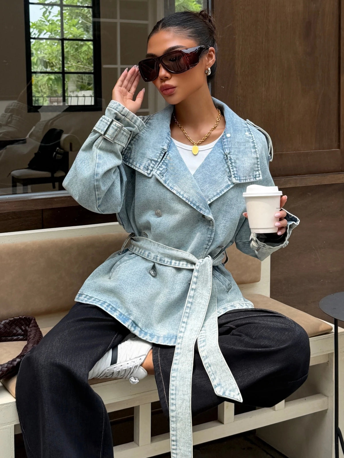 Women's Vintage Washed Light Blue Denim Jacket