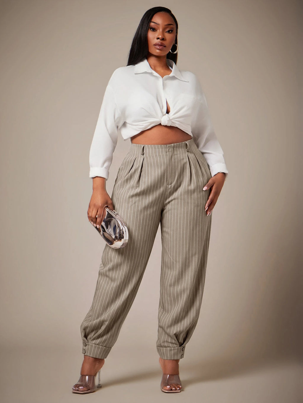 Curve Plus Size Casual Elegant Pleated Pants