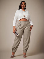 Curve Plus Size Casual Elegant Pleated Pants