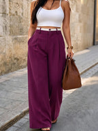 Plus Size Women's Pocket Button Casual Elegant Wide Leg Pants