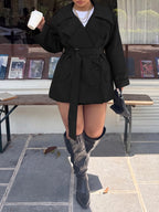 Plus Size Women Solid Color Lapel Double-Breasted Trench Coat