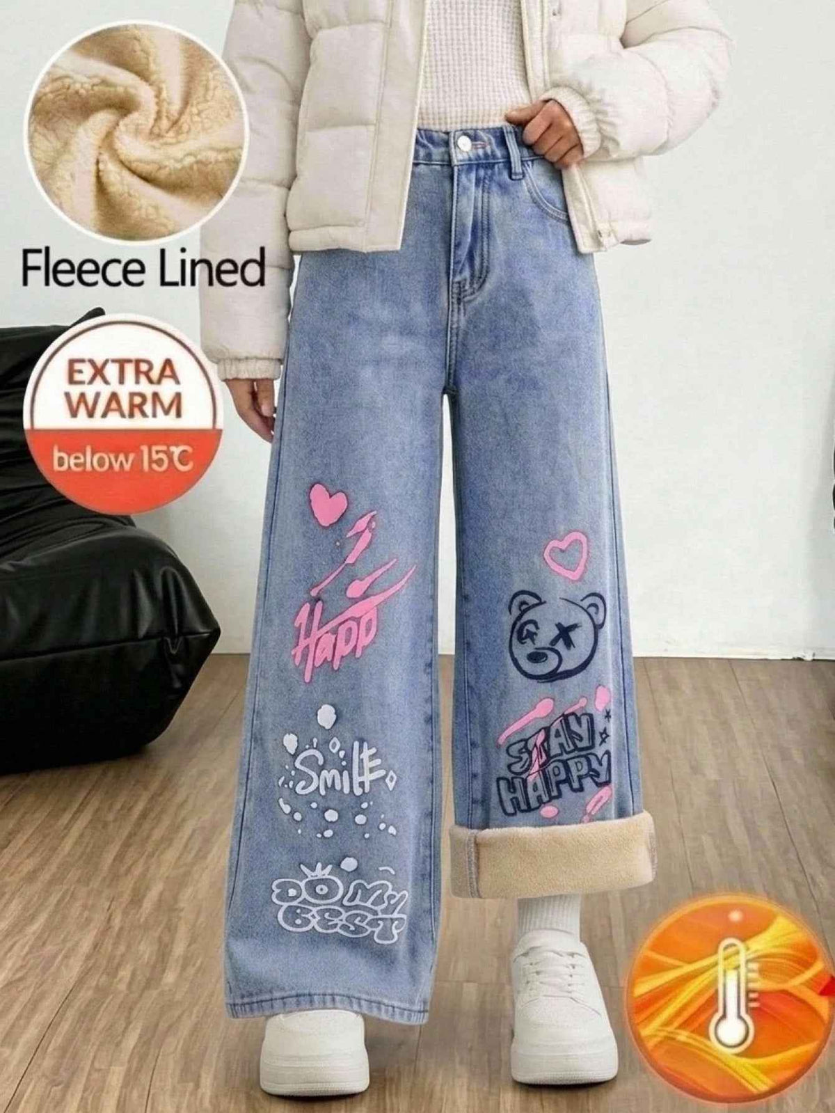 Girl Fashion Distressed Embroidered Wide Leg Jeans