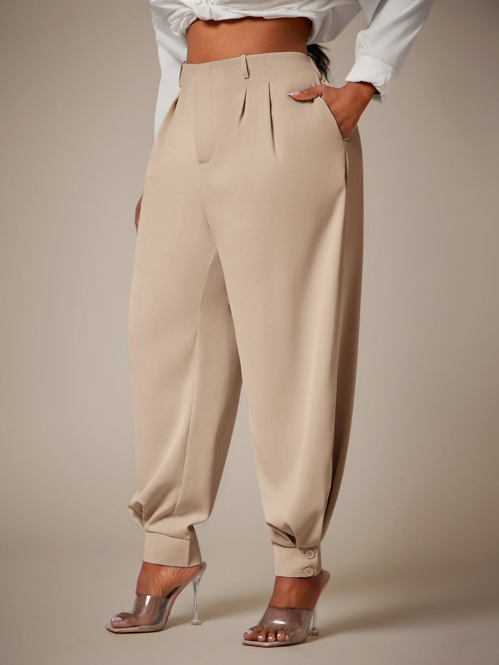 Curve Plus Size Casual Elegant Pleated Pants