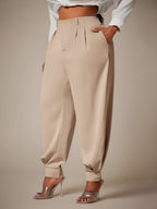 Curve Plus Size Casual Elegant Pleated Pants