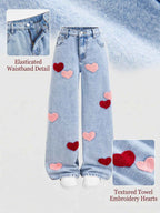 Girl Fashion Distressed Embroidered Wide Leg Jeans
