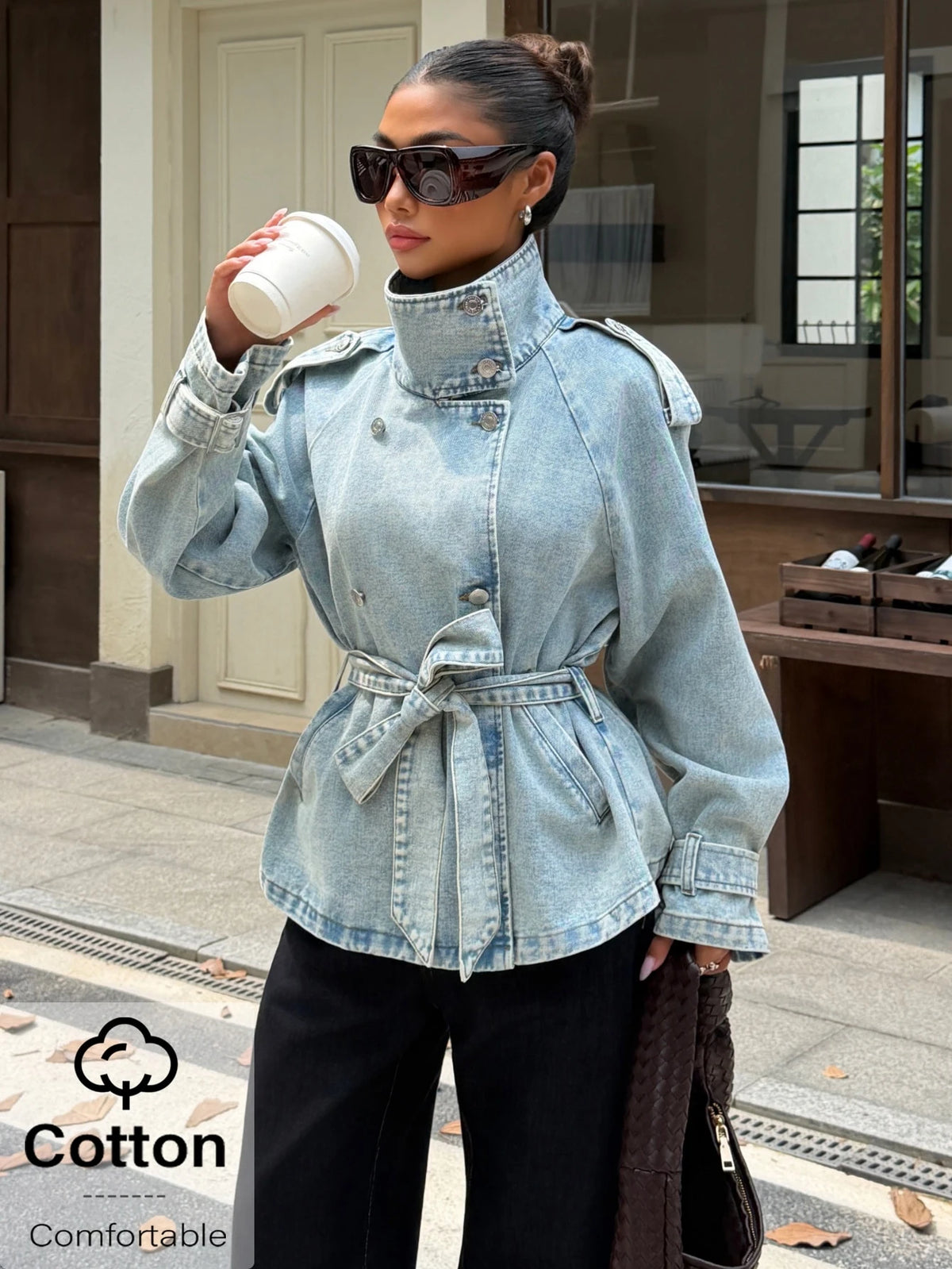 Women's Vintage Washed Light Blue Denim Jacket
