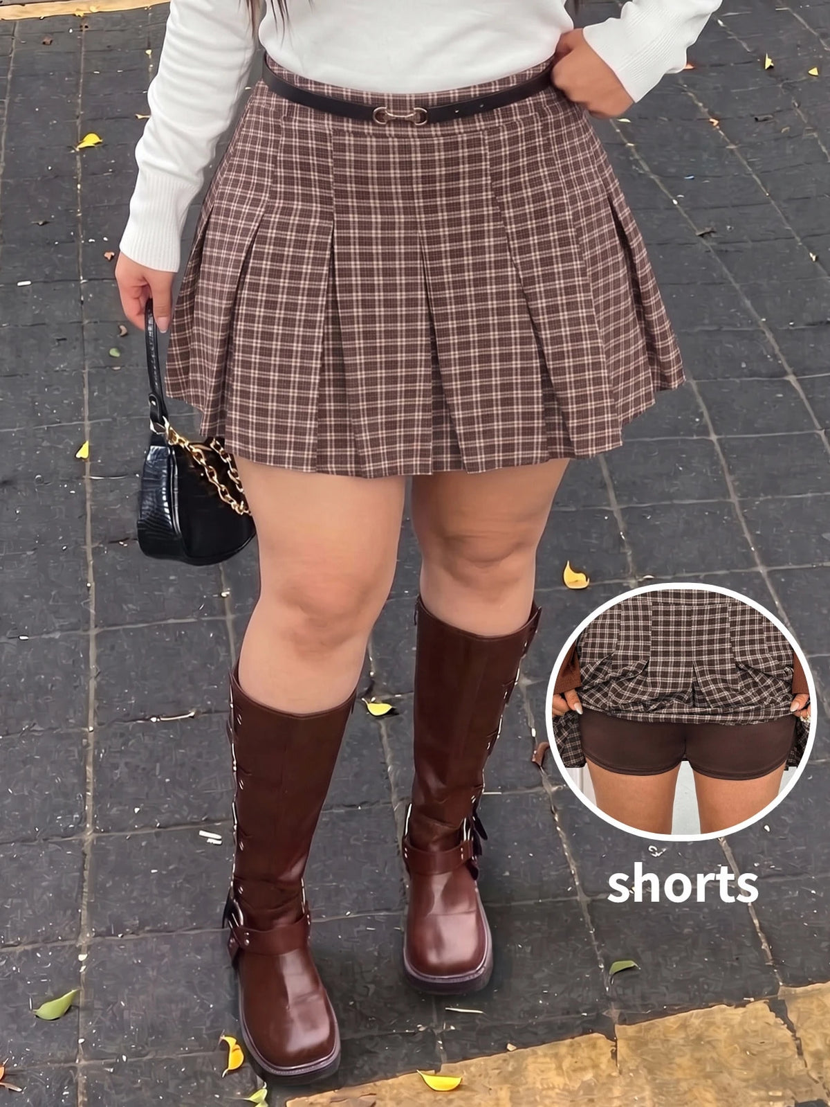 Plus Size Plaid Pleated Skirt
