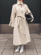 Beige High-Neck Belted Trench Coat