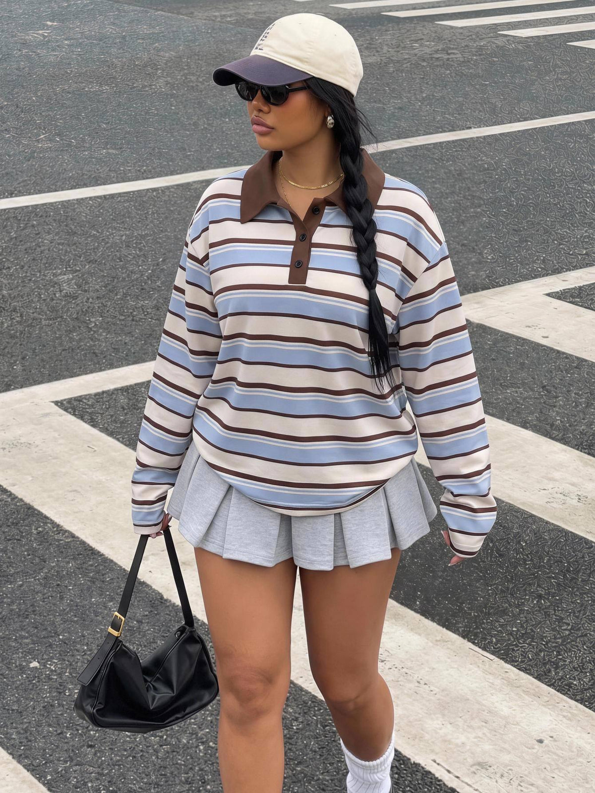 Plus Size Casual Striped Long Sleeve T-Shirt - Multicolor
