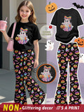 Girl Leopard Print Bow Graphic T-Shirt And Flare Pants Set