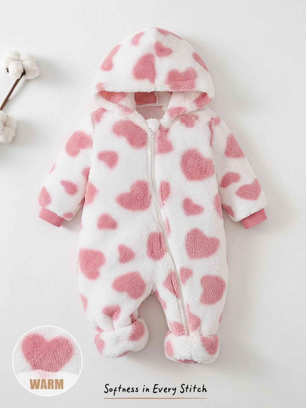 Baby Girls Thermal Lined Hooded Jumpsuit