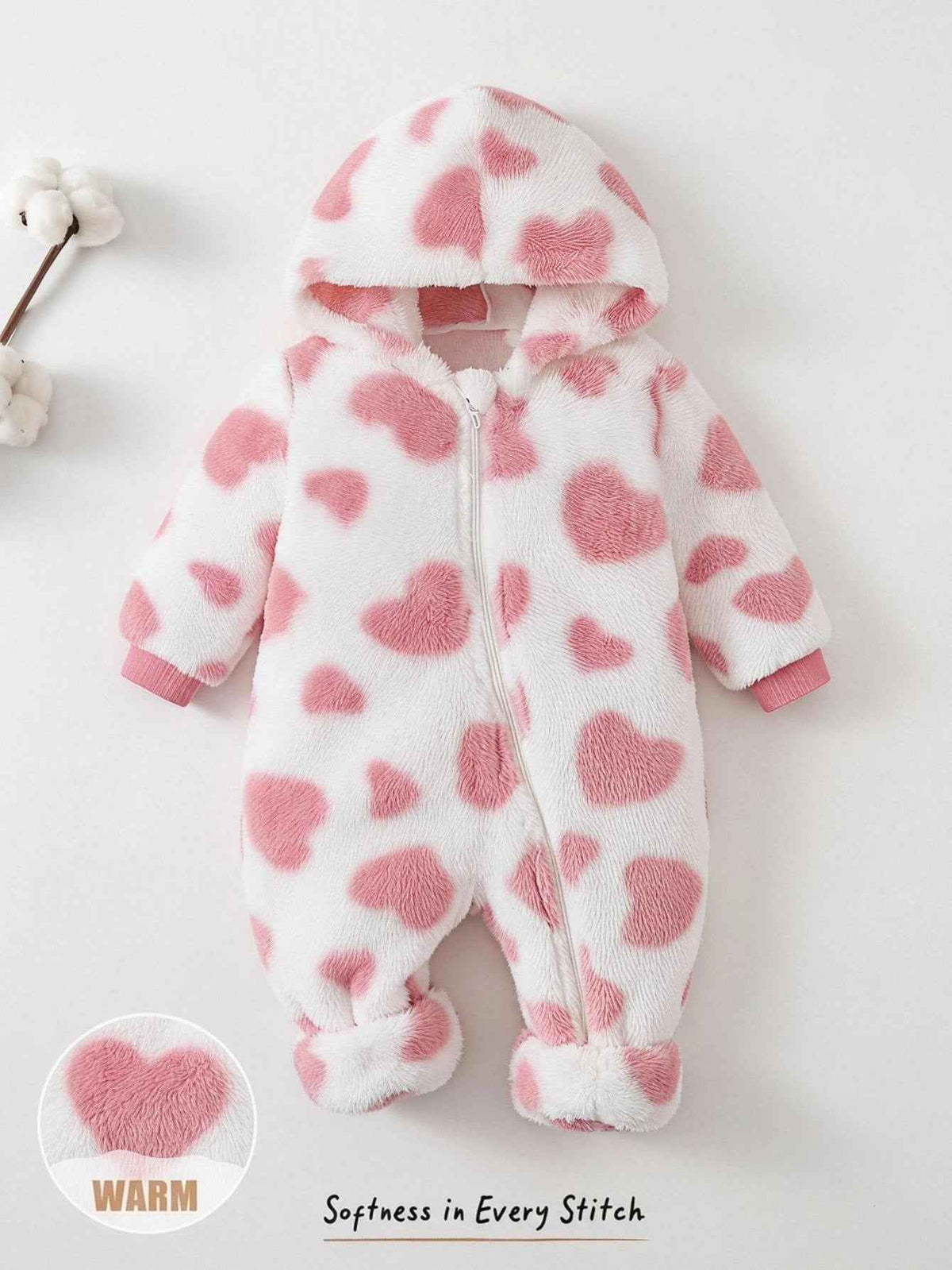 Baby Girls Thermal Lined Hooded Jumpsuit