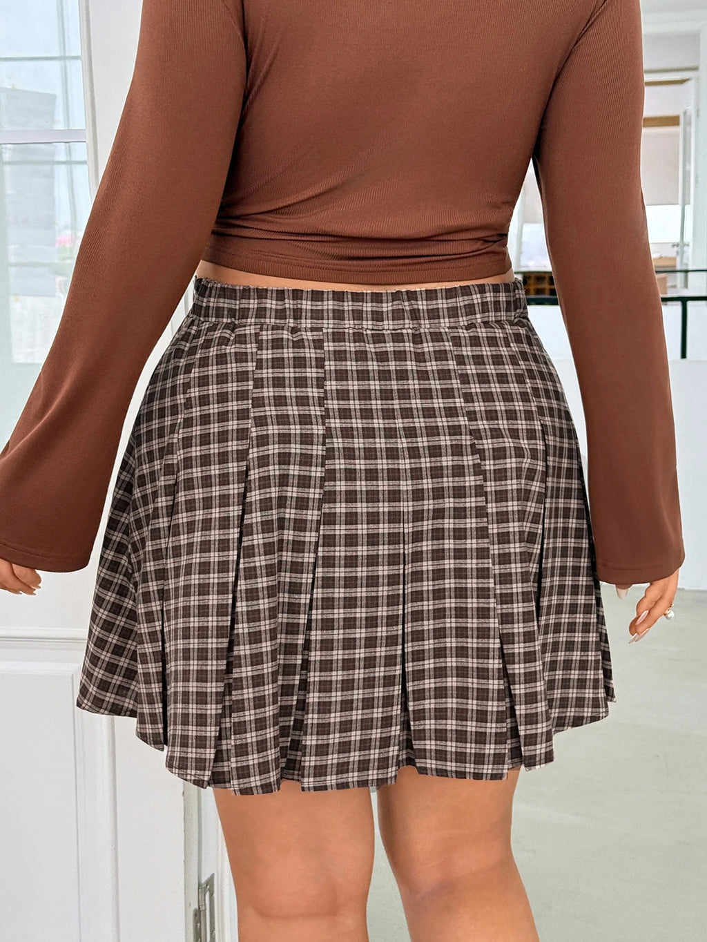 Plus Size Plaid Pleated Skirt