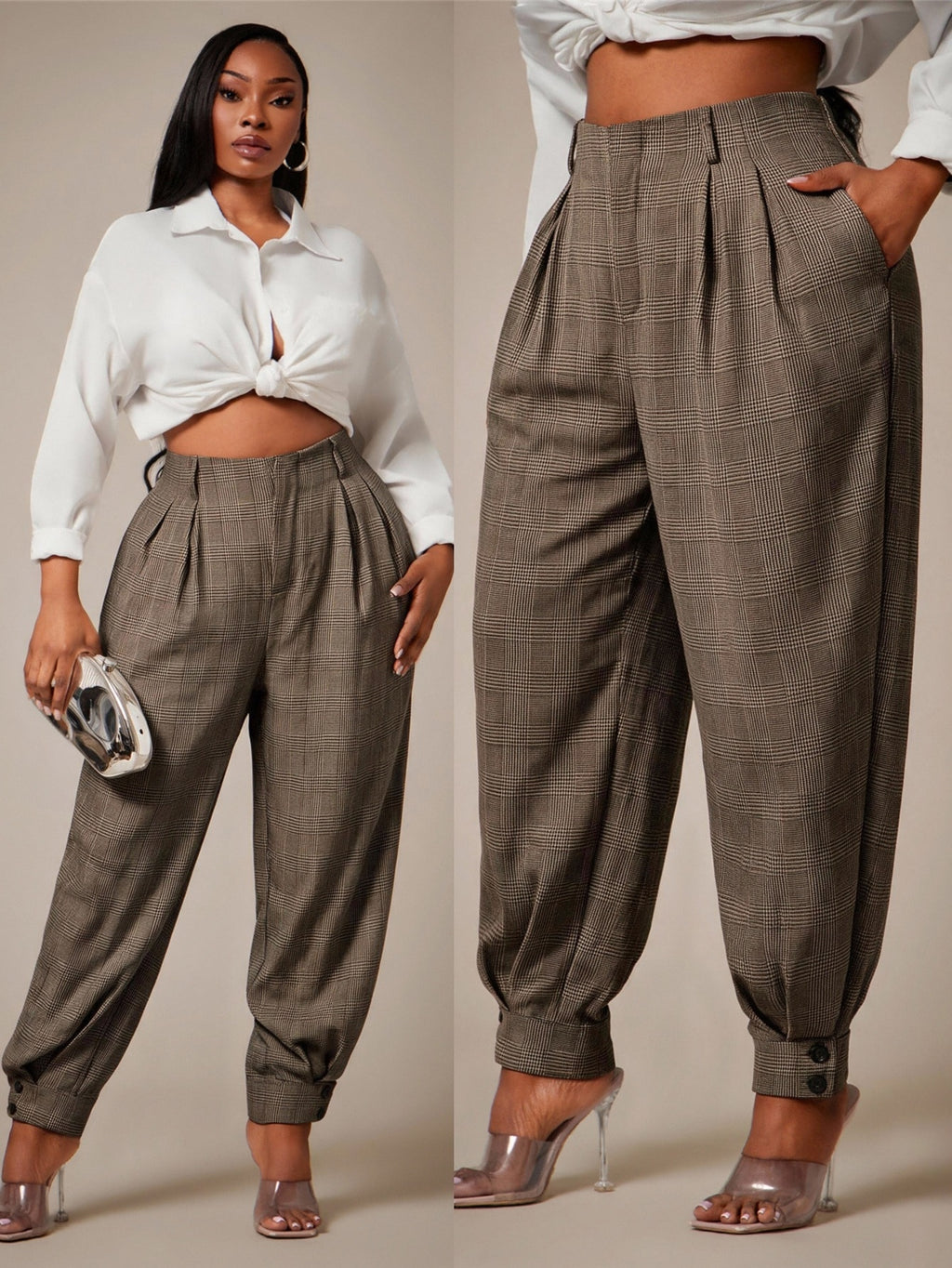Curve Plus Size Casual Elegant Pleated Pants