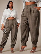 Curve Plus Size Casual Elegant Pleated Pants