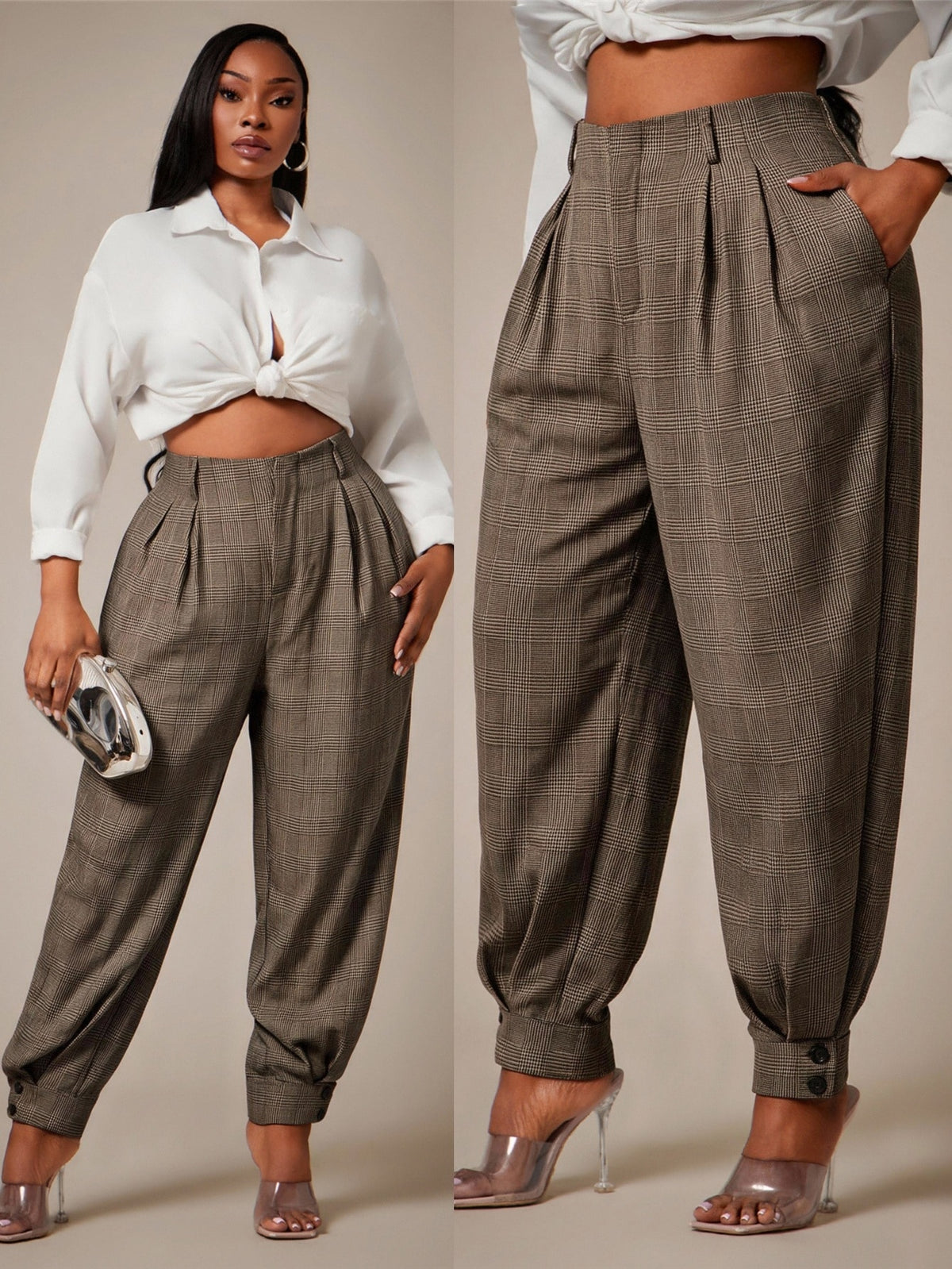 Curve Plus Size Casual Elegant Pleated Pants
