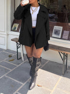 Plus Size Women Solid Color Lapel Double-Breasted Trench Coat