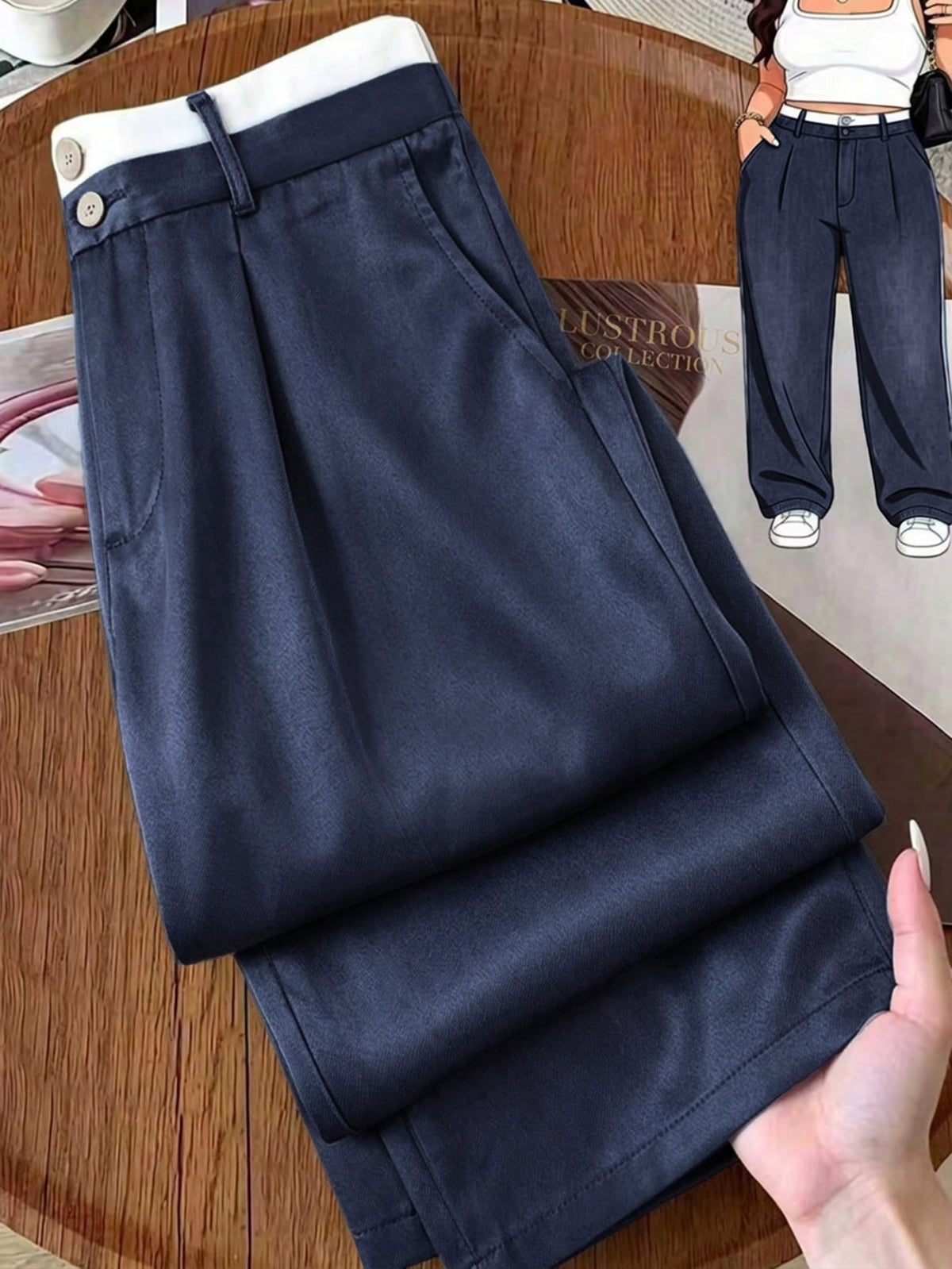 Plus Size Women's Pocket Button Casual Elegant Wide Leg Pants